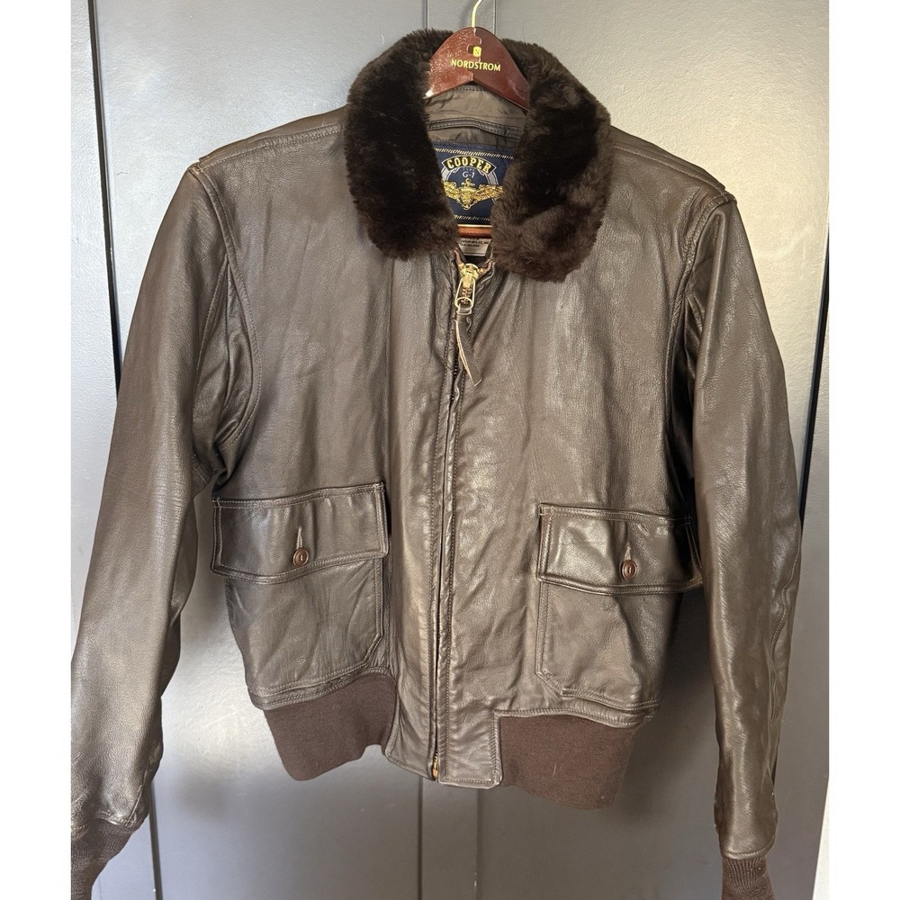 Vintage Cooper Sportswear G-1 Leather Flight Jacket - Men's Size 44R - Navy USN